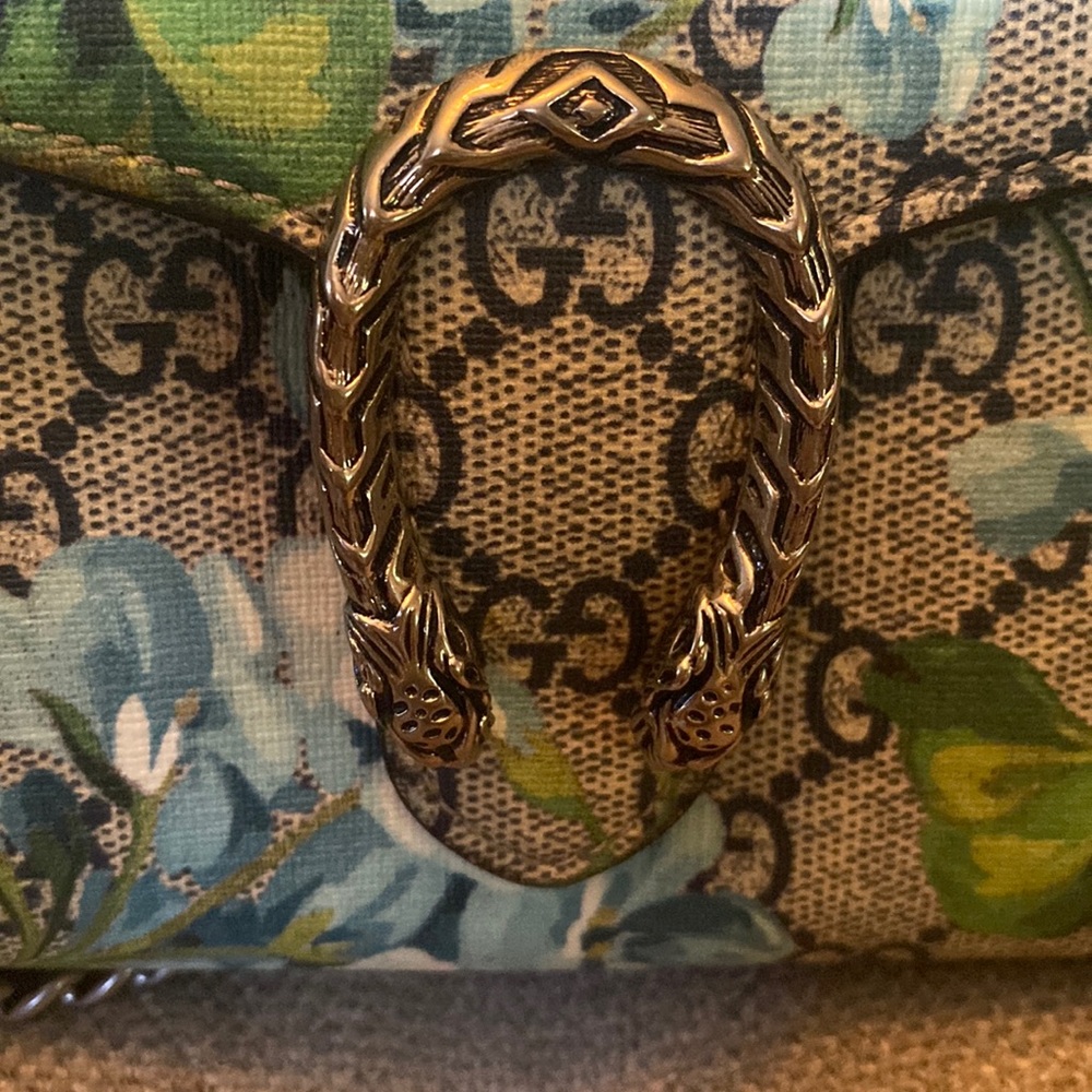 Gucci Blue Blooms GG Supreme Canvas Dionysus Wallet On Chain - Picture 5 of 13
